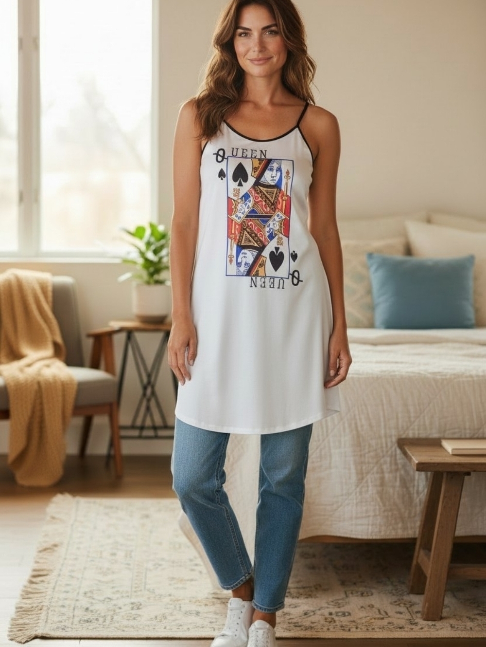 Access - Ladies Nite Gown, Queen Of Spades, Spaghetti Straps, Ruffled Bottom...